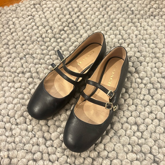 Coach Double Strap Black Flats - Picture 1 of 3